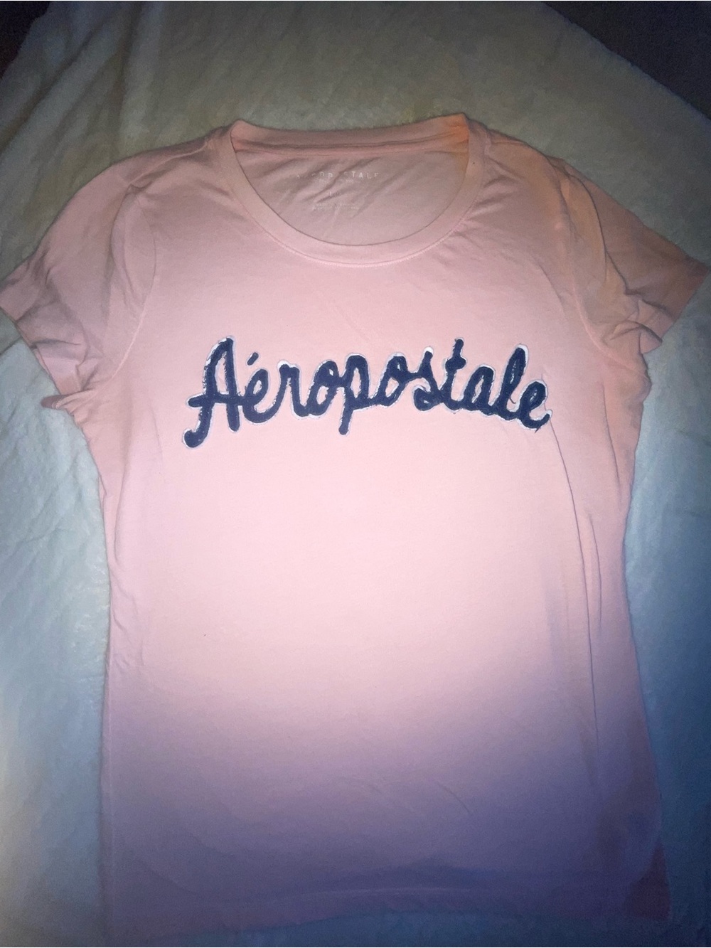 Aeropostale Light Pink Short Sleeve Tee with Navy Script